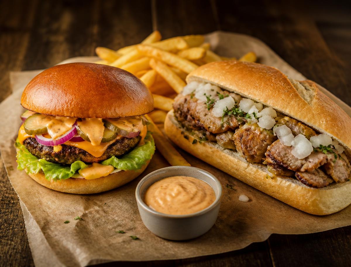 Burger en mitraillette met friet